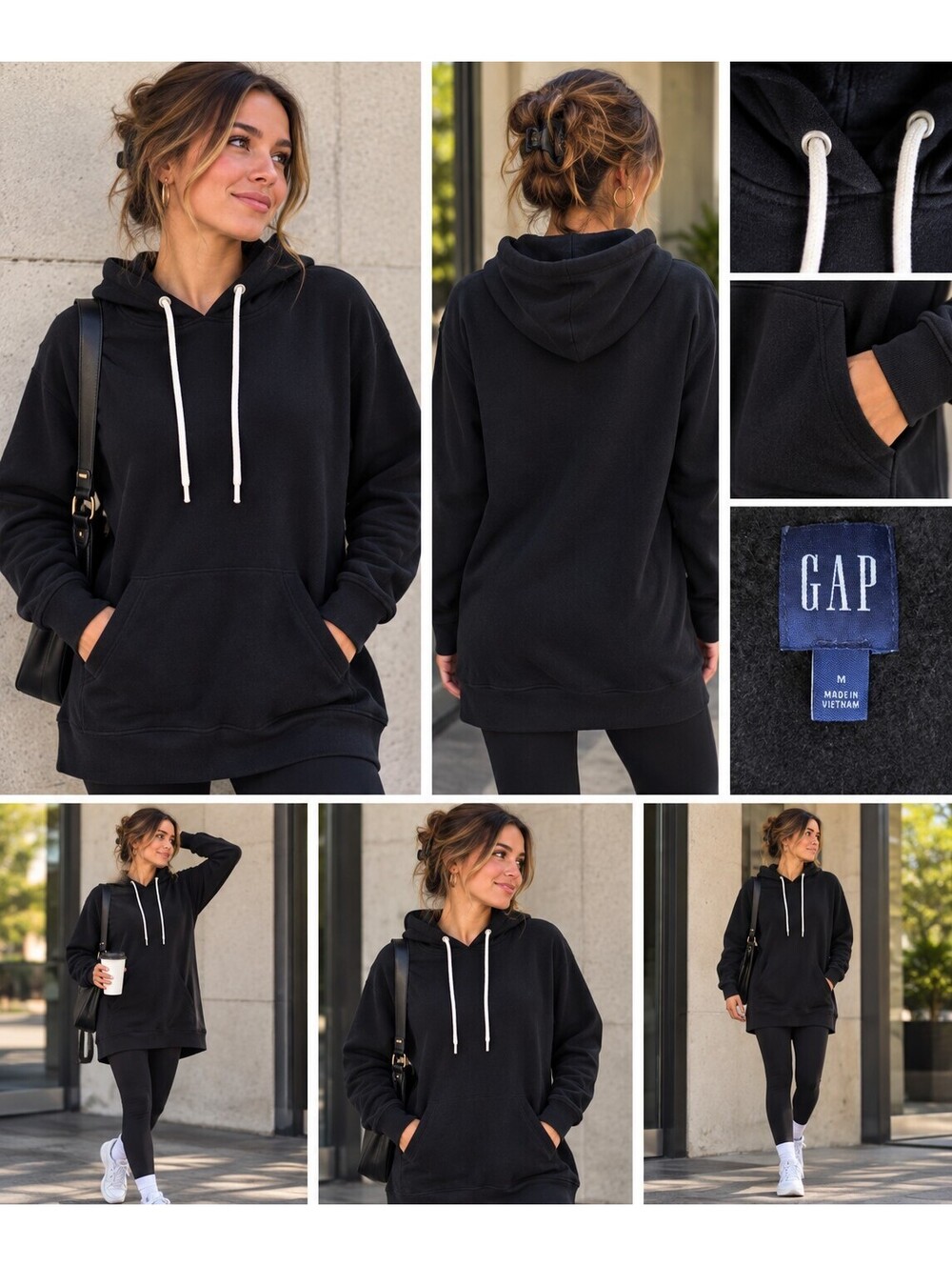 GAP Black Long Hoodie Dress Women’s Medium Pullover Sweatshirt Dress